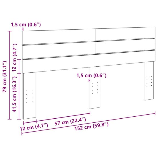 Hoofdbord Massief Hout Eiken 150 cm