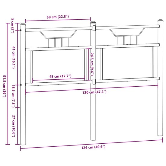 Hoofdbord Bewerkt Hout En Staal Kleurig 120 cm Gerookt eiken