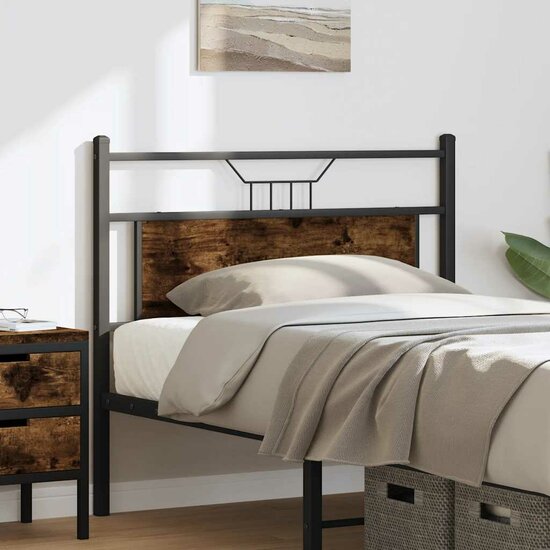 Hoofdbord 107 cm bewerkt hout en staal gerookt eikenkleurig