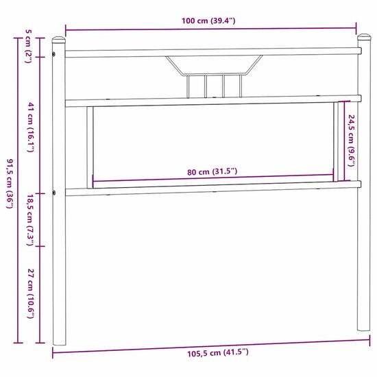 Hoofdbord Bewerkt Hout En Staal Kleurig 100 cm Gerookt eiken