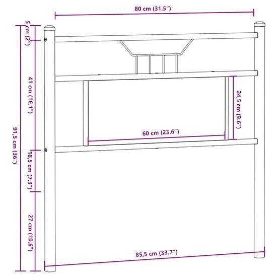 Hoofdbord Bewerkt Hout En Staal Kleurig 80 cm Gerookt eiken