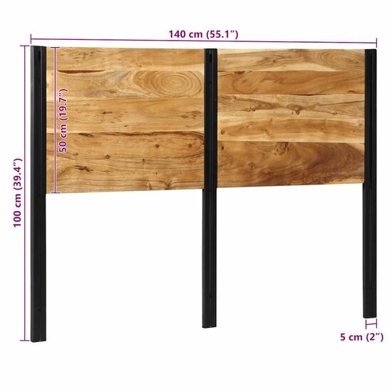Hoofdeinde 140 cm massief hout acacia en ijzer