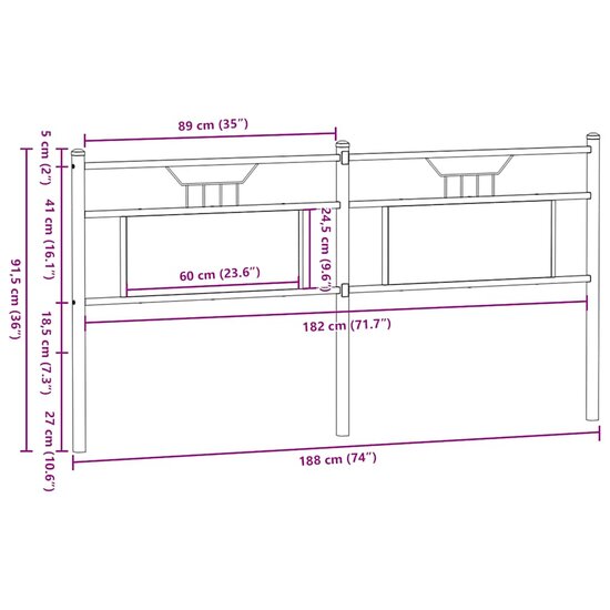 Hoofdbord Sonoma 180 cm spaanplaat en staal eikenkleurig