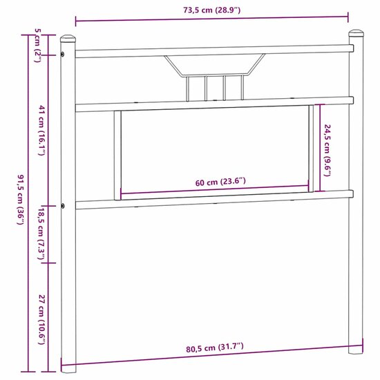 Hoofdbord Spaanplaat Kleurig Staal 75 cm Sonoma eiken