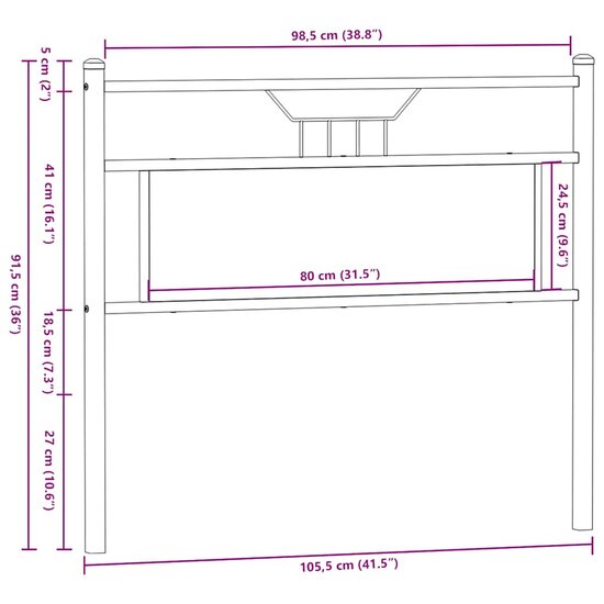 Hoofdbord Bewerkt Hout En Staal Ig 100 cm bruin eikenkleur