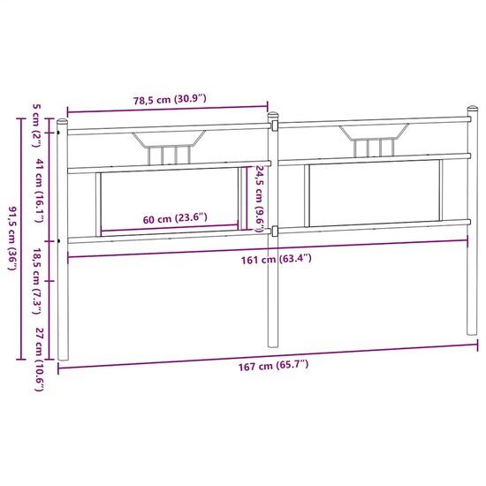 Hoofdbord Sonoma Spaanplaat En Staal Eikenkleurig 160 cm Sonoma eiken