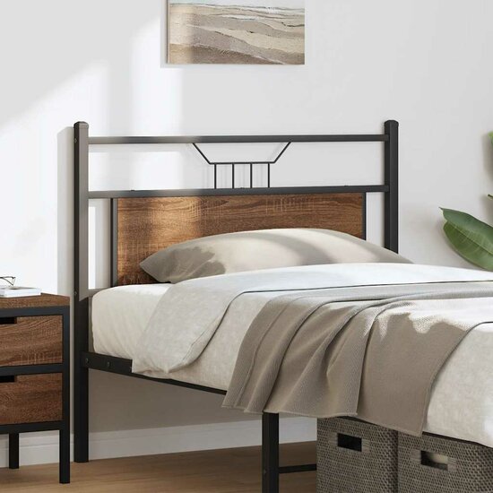 Hoofdbord Bewerkt Hout En Staal Ig 107 cm bruin eikenkleur