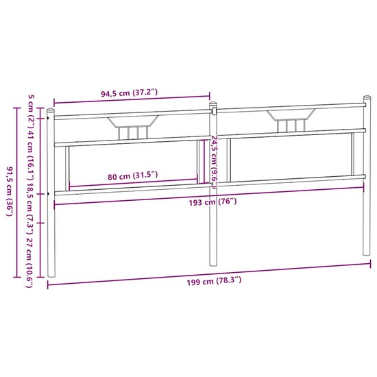 Hoofdbord Bewerkt Hout En Staal Ig 193 cm bruin eikenkleur