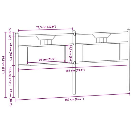 Hoofdbord Bewerkt Hout En Staal Ig 160 cm bruin eikenkleur