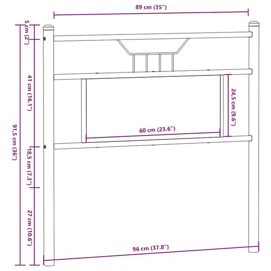 Hoofdbord Spaanplaat Kleurig Hout En Staal 90 cm Sonoma eiken