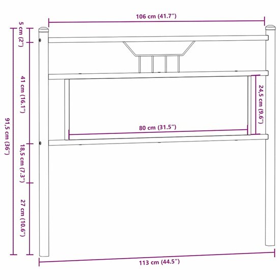 Hoofdeinde Spaanplaat Kleurig Hout En Staal 107 cm Sonoma eiken