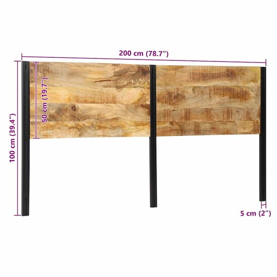 Hoofdeinde 200 cm massief hout mango en ijzer