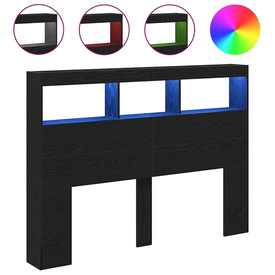 Hoofdbordkast Met Led Kleurig 140 x 17 x 102 cm Zwart eiken