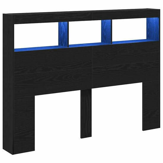 Hoofdbordkast Met Led Kleurig 140 x 17 x 102 cm Zwart eiken