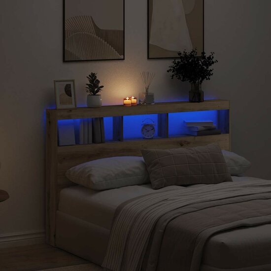 Hoofdbordkast Met Led Artisan Eikenkleurig 160 x 17 x 102 cm artisanaal eikenkleurig