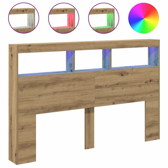 Hoofdbordkast Met Led Artisan Eikenkleurig 160 x 17 x 102 cm artisanaal eikenkleurig