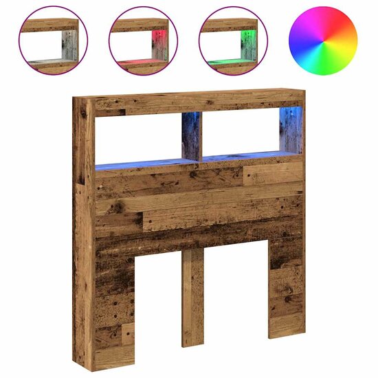 Hoofdbordkast met LED 100x17x102 cm oud hout