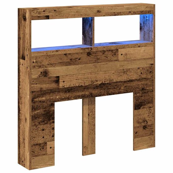 Hoofdbordkast met LED 100x17x102 cm oud hout