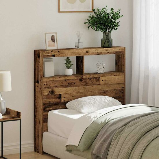 Hoofdbordkast met LED 100x17x102 cm oud hout