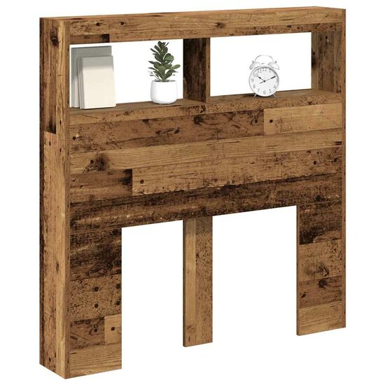 Hoofdbordkast met LED 100x17x102 cm oud hout