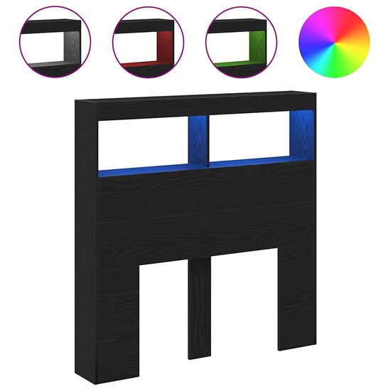 Hoofdbordkast met LED 100x17x102 cm zwart eikenkleurig