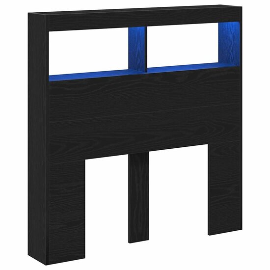 Hoofdbordkast met LED 100x17x102 cm zwart eikenkleurig