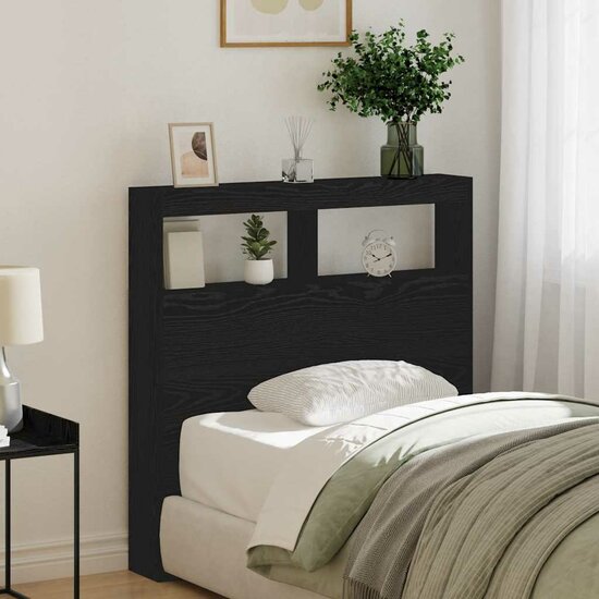Hoofdbordkast met LED 100x17x102 cm zwart eikenkleurig