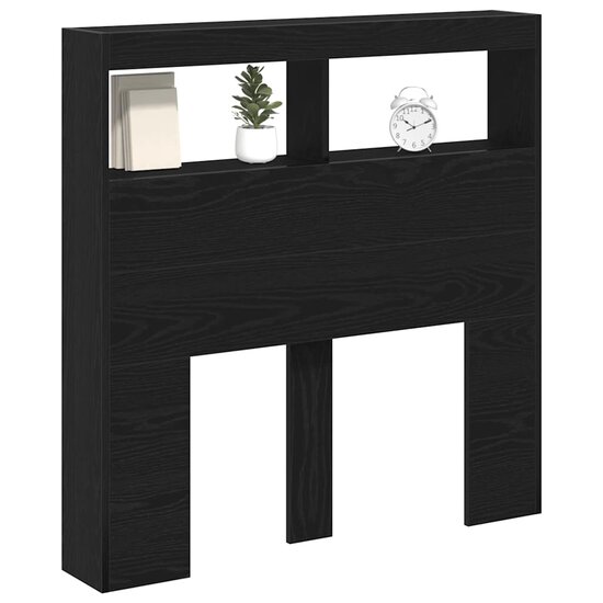 Hoofdbordkast met LED 100x17x102 cm zwart eikenkleurig