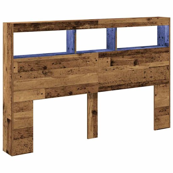 Hoofdbordkast met LED 160x17x102 cm oud hout