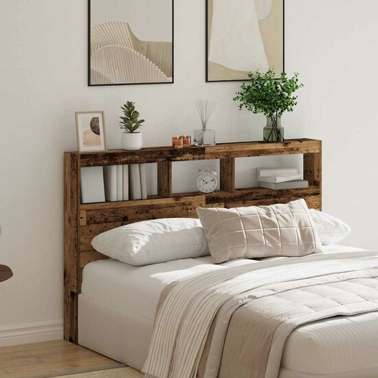 Hoofdbordkast met LED 160x17x102 cm oud hout