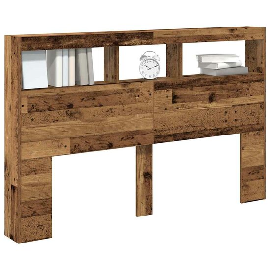 Hoofdbordkast met LED 160x17x102 cm oud hout
