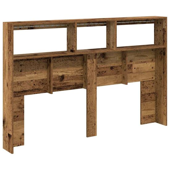 Hoofdbordkast met LED 160x17x102 cm oud hout