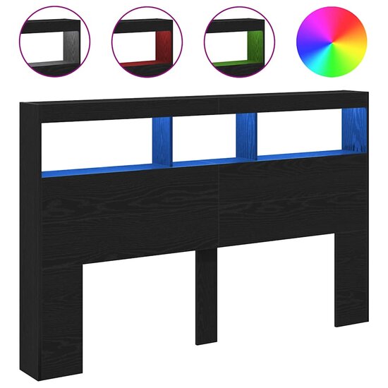Hoofdbordkast met LED 160x17x102 cm eikenkleurig zwart