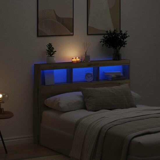 Hoofdbordkast Met Led Artisan Eikenkleurig 140 x 17 x 102 cm artisanaal eikenkleurig