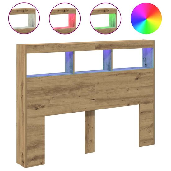 Hoofdbordkast Met Led Artisan Eikenkleurig 140 x 17 x 102 cm artisanaal eikenkleurig