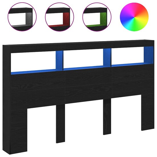 Hoofdbordkast Met Led Eikenkleurig Zwart 180 x 17 x 102 cm Zwart eiken