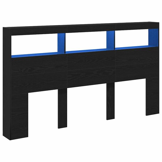 Hoofdbordkast Met Led Eikenkleurig Zwart 180 x 17 x 102 cm Zwart eiken