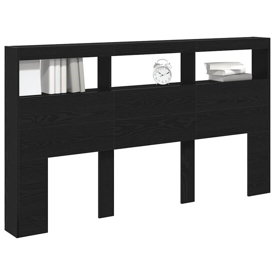 Hoofdbordkast Met Led Eikenkleurig Zwart 180 x 17 x 102 cm Zwart eiken