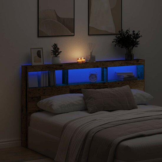 Hoofdbordkast Met Led 180 x 17 x 102 cm Oud hout