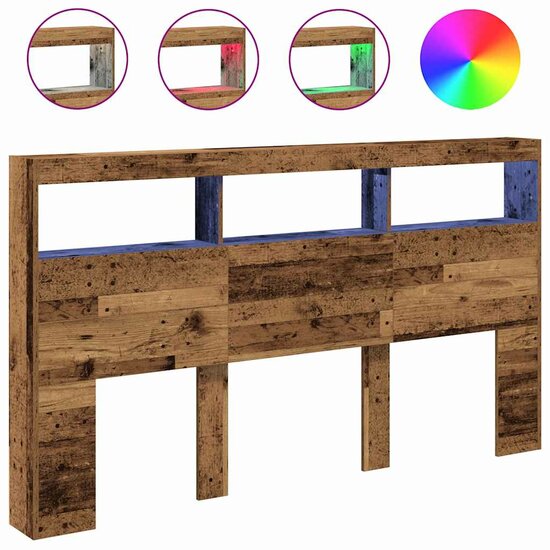 Hoofdbordkast Met Led 180 x 17 x 102 cm Oud hout