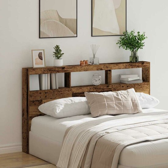 Hoofdbordkast Met Led 180 x 17 x 102 cm Oud hout