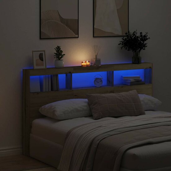 Hoofdbordkast Met Led Artisan Eikenkleurig 180 x 17 x 102 cm artisanaal eikenkleurig