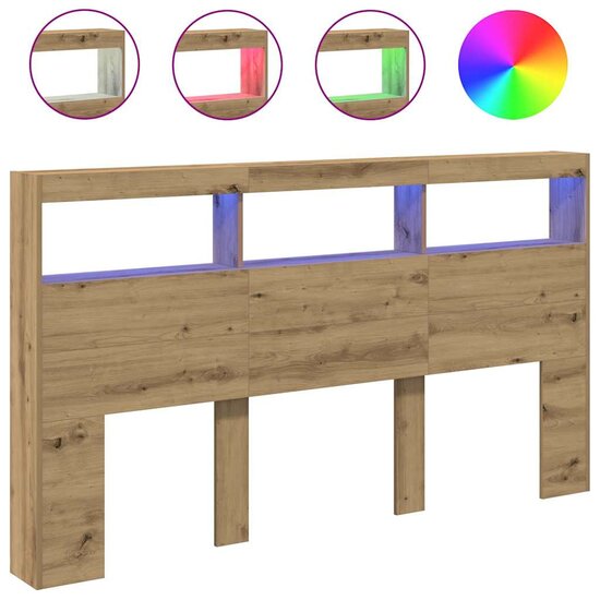Hoofdbordkast Met Led Artisan Eikenkleurig 180 x 17 x 102 cm artisanaal eikenkleurig