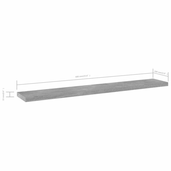 Wandschappen 60X10X1,5 Cm Bewerkt Hout Betongrijs 4 60 x 10 x 1.5 cm