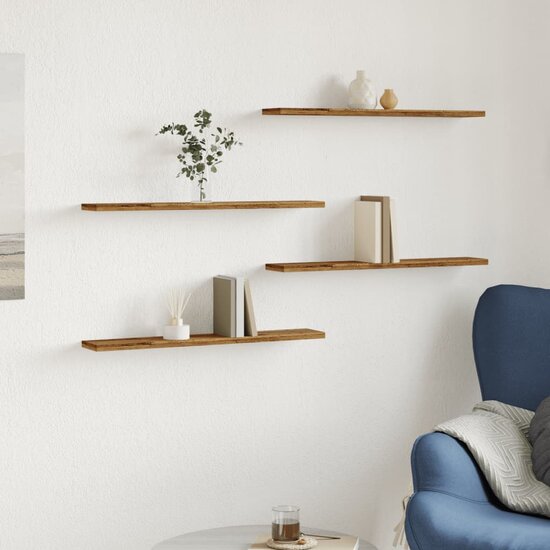 Wandschappen 4 st 60x10x1,5 cm bewerkt hout oud houtkleurig