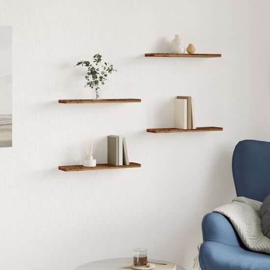 Wandschappen 40X10X1,5 Cm Bewerkt Hout Kleurig Oud Hout 40 x 10 x 1.5 cm