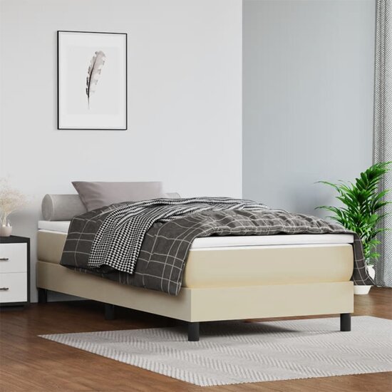 Pocketveringmatras 90x200x20 cm kunstleer cr&egrave;mekleurig