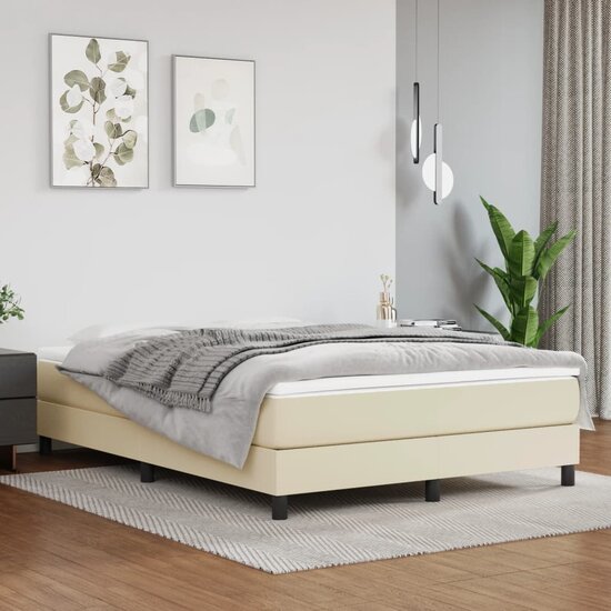 Pocketveringmatras 140x190x20 cm kunstleer cr&egrave;mekleurig