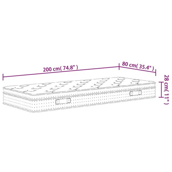 Pocketveringmatras Middelhard 80 x 200 cm