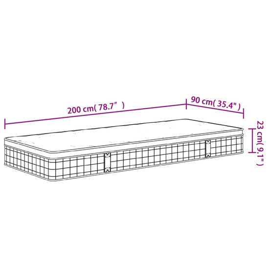 Binnenveringmatras Middelhard 90 x 200 cm